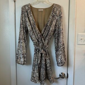 Emory Park Silver Sequin Sparkly Wrap Dress M/L
